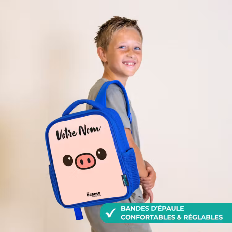 Sac à dos enfant avec votre nom - Bleu - Kawai - Cochon - Rose — 4