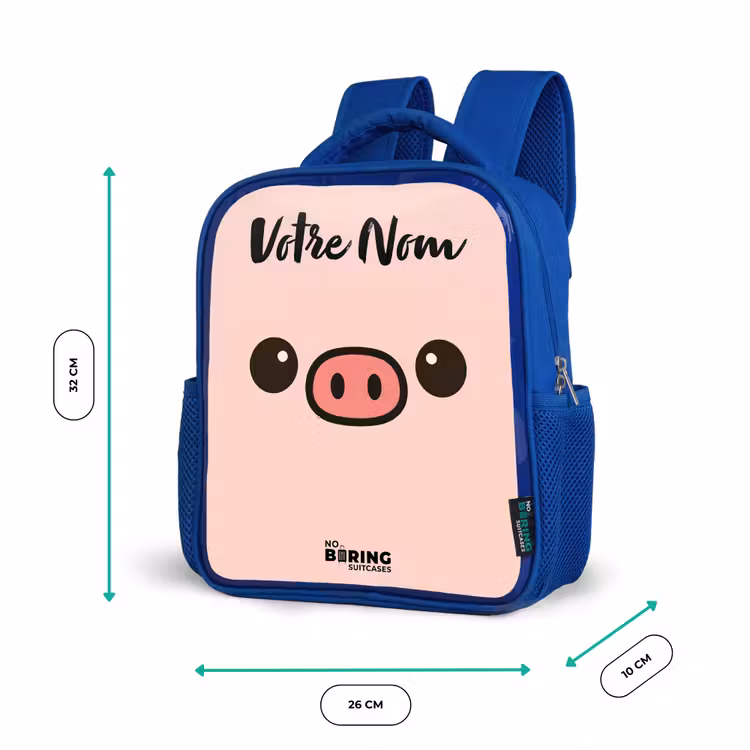 Sac à dos enfant avec votre nom - Bleu - Kawai - Cochon - Rose — 6