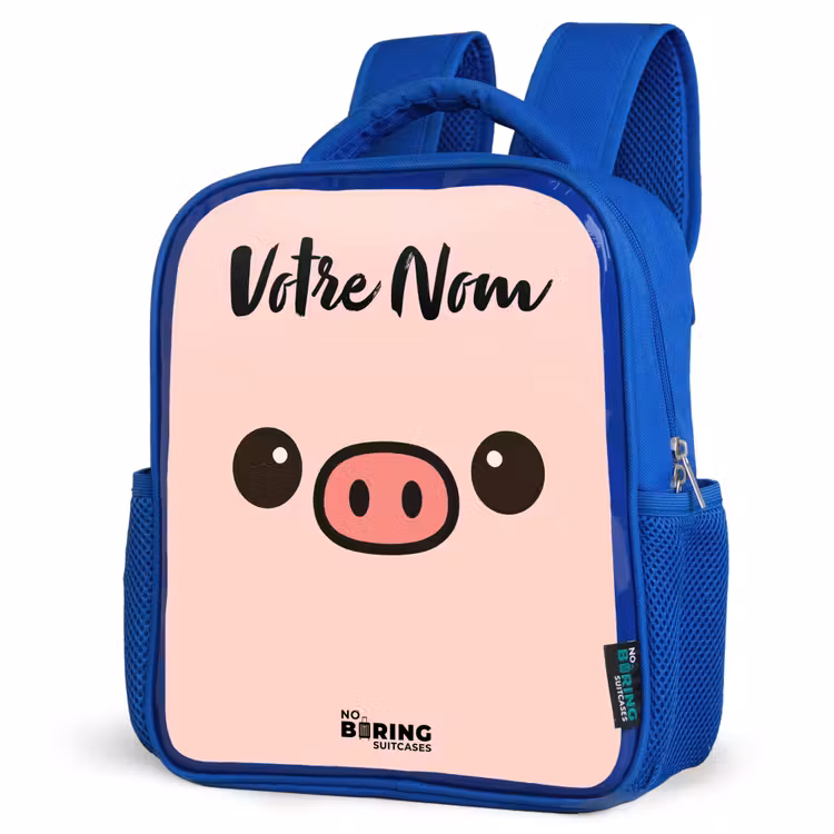 Sac à dos enfant avec votre nom - Bleu - Kawai - Cochon - Rose — 7