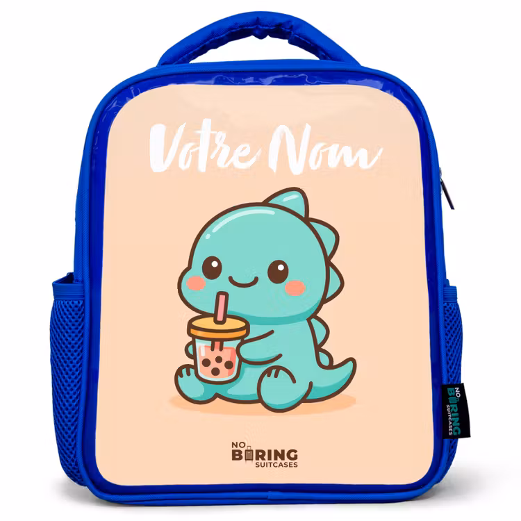 Sac à dos enfant avec votre nom - Bleu - Kawai - Dino - Bubbletea — 1
