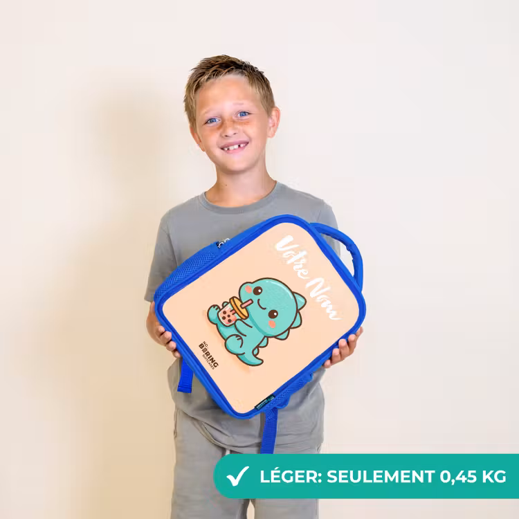 Sac à dos enfant avec votre nom - Bleu - Kawai - Dino - Bubbletea — 3