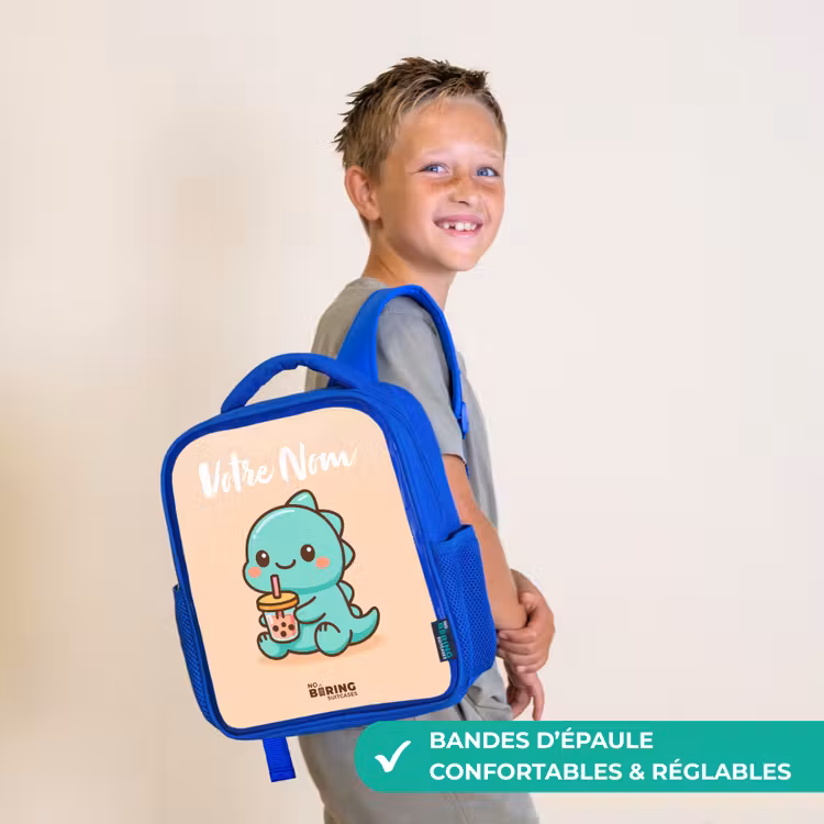 Sac à dos enfant avec votre nom - Bleu - Kawai - Dino - Bubbletea — 4