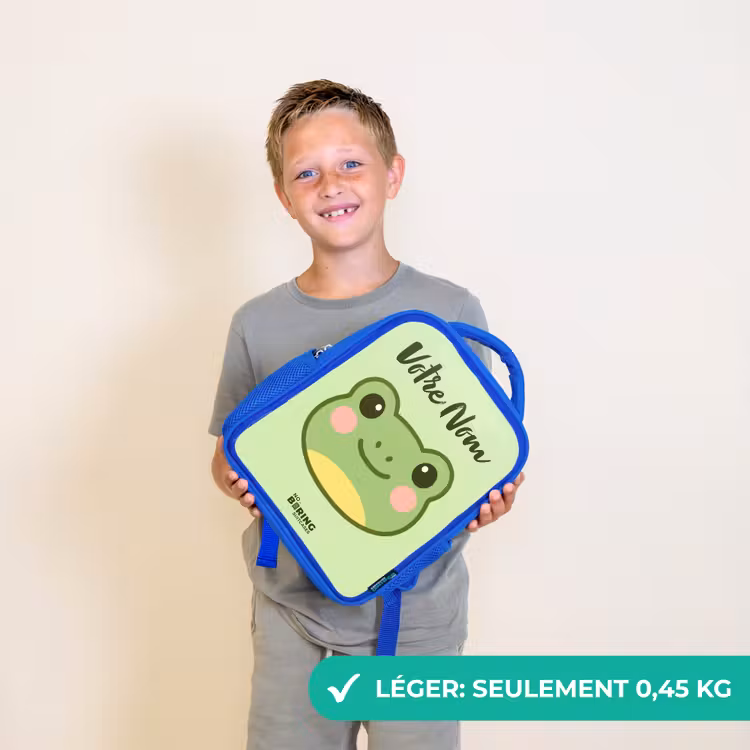 Sac à dos enfant avec votre nom - Bleu - Kawai - Grenouille - Vert — 3