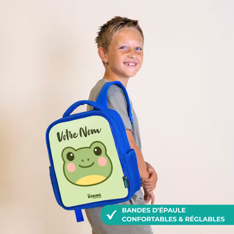 Sac à dos enfant avec votre nom - Bleu - Kawai - Grenouille - Vert — 4