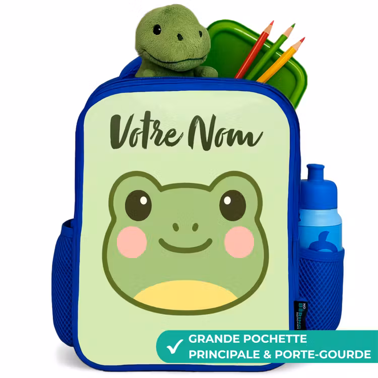Sac à dos enfant avec votre nom - Bleu - Kawai - Grenouille - Vert — 5