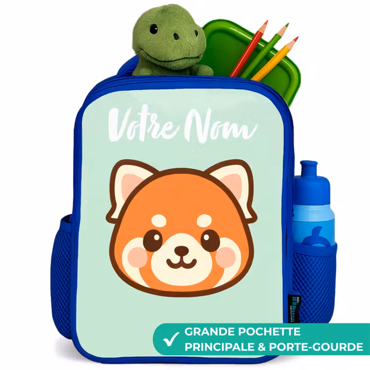 Sac à dos enfant avec votre nom - Bleu - Kawai - Panda rouge - Vert — 5