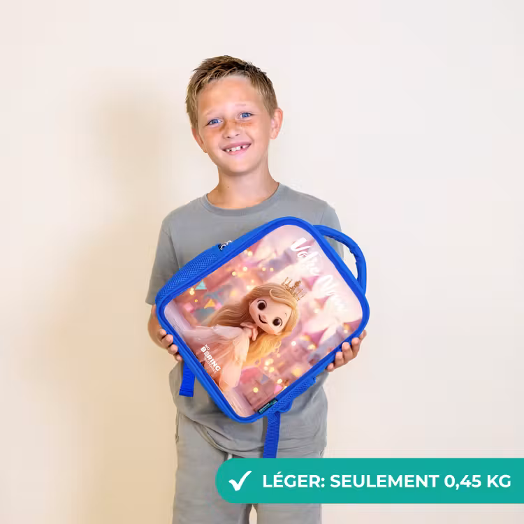 Sac à dos enfant avec votre nom - Bleu - Princesse - Rose - Château — 3