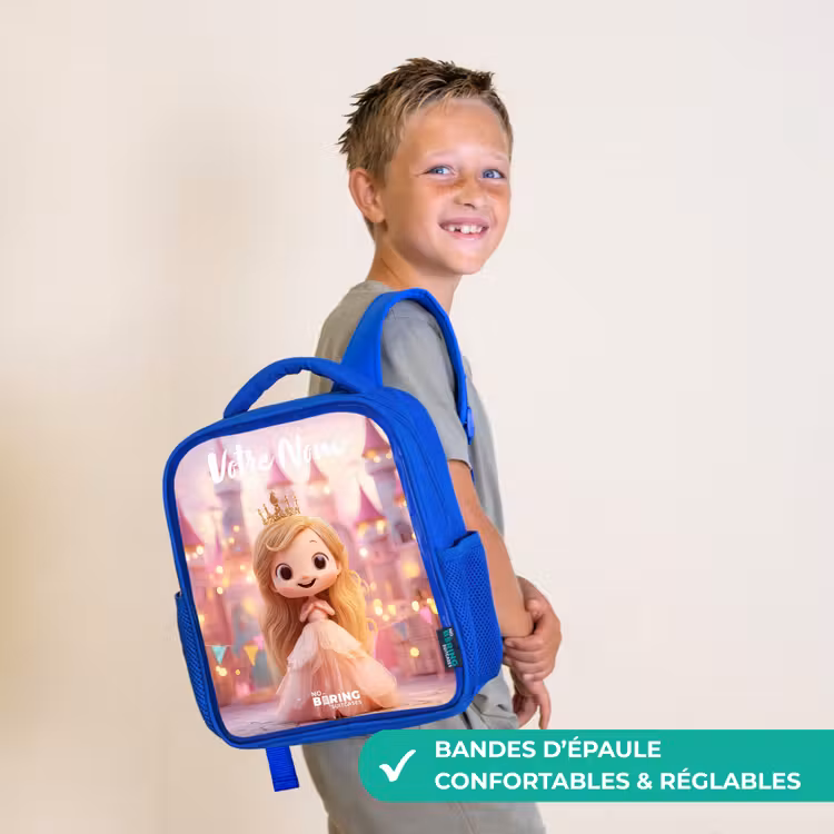 Sac à dos enfant avec votre nom - Bleu - Princesse - Rose - Château — 4