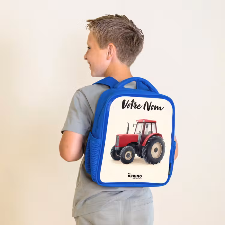 Sac à dos enfant avec votre nom - Bleu - Tracteur - Signé - Rouge — 2