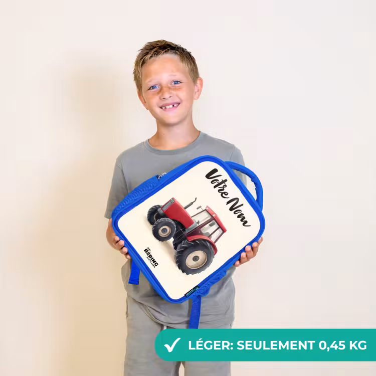 Sac à dos enfant avec votre nom - Bleu - Tracteur - Signé - Rouge — 3