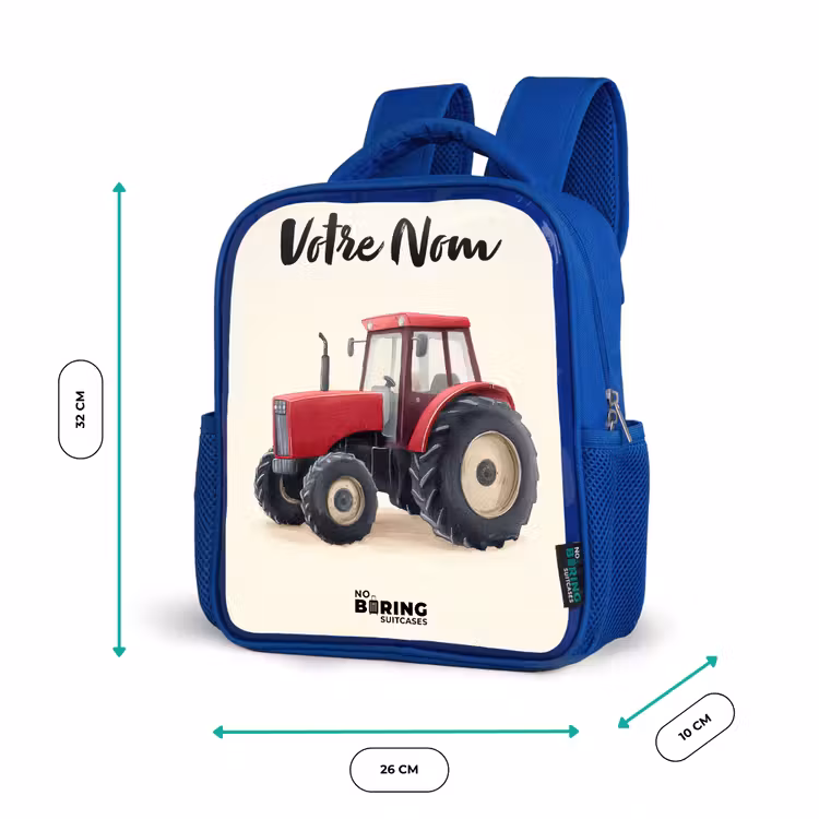 Sac à dos enfant avec votre nom - Bleu - Tracteur - Signé - Rouge — 6