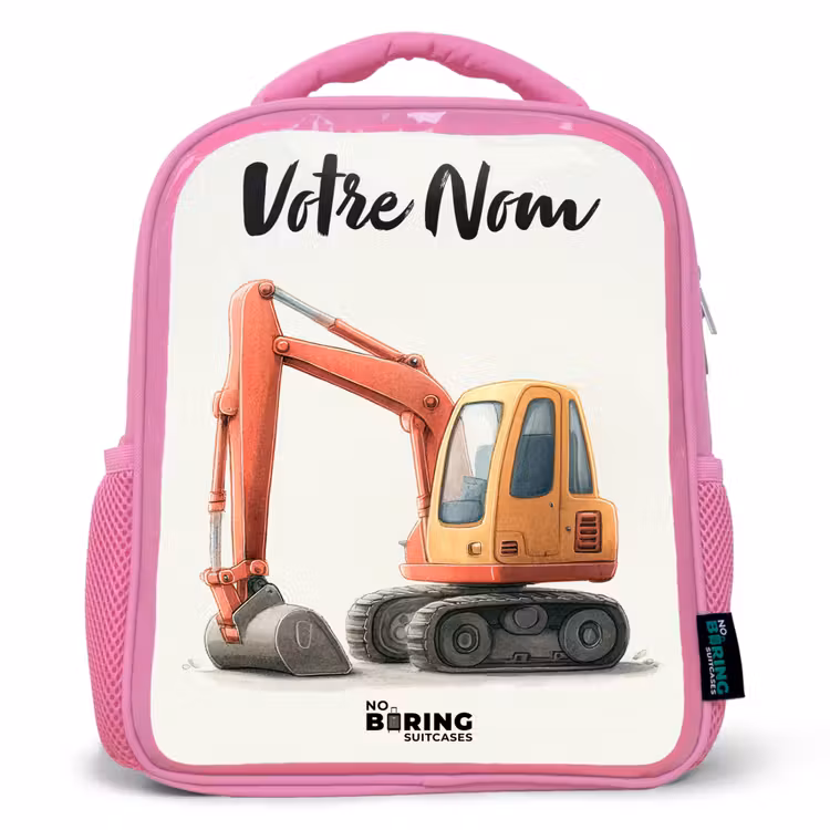 Sac à dos enfant avec votre nom - Rose - Excavateur - Signé - Orange — 1