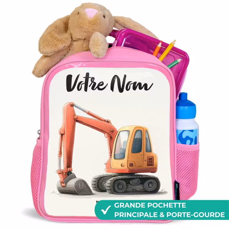 Sac à dos enfant avec votre nom - Rose - Excavateur - Signé - Orange — 2