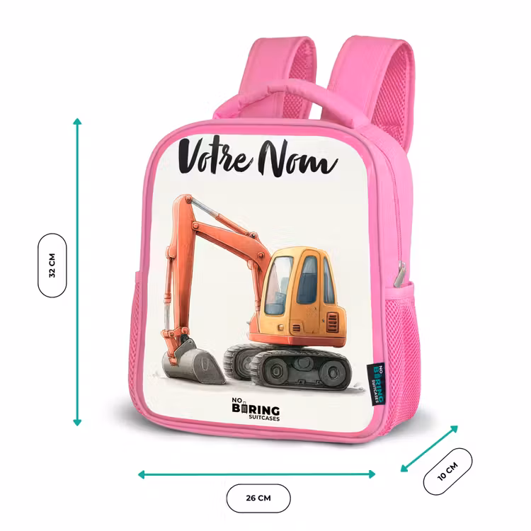 Sac à dos enfant avec votre nom - Rose - Excavateur - Signé - Orange — 3