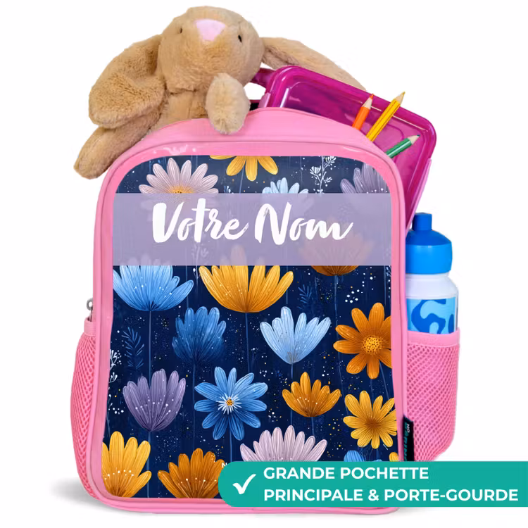 Enfant sac à dos - Rose - Fleurs - Motif - Bleu — 2