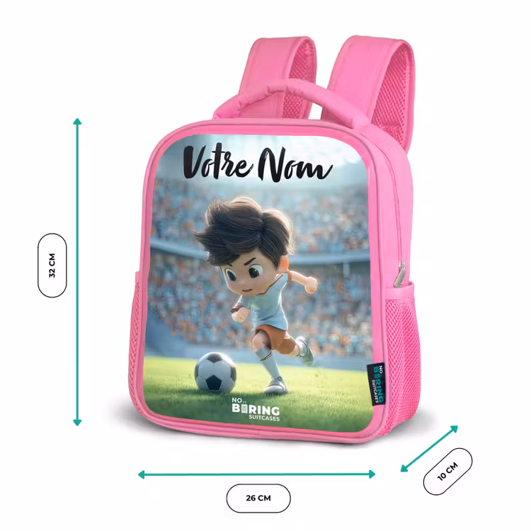 Sac à dos enfant avec votre nom - Rose - Garçon - Football - Stade - Soleil — 3