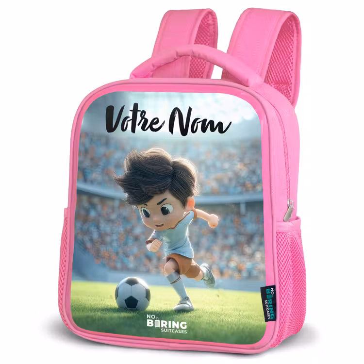 Sac à dos enfant avec votre nom - Rose - Garçon - Football - Stade - Soleil — 4