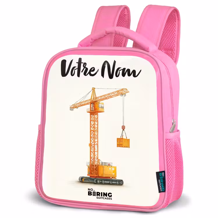 Sac à dos enfant avec votre nom - Rose - Grue à tour - Signée - Orange — 4