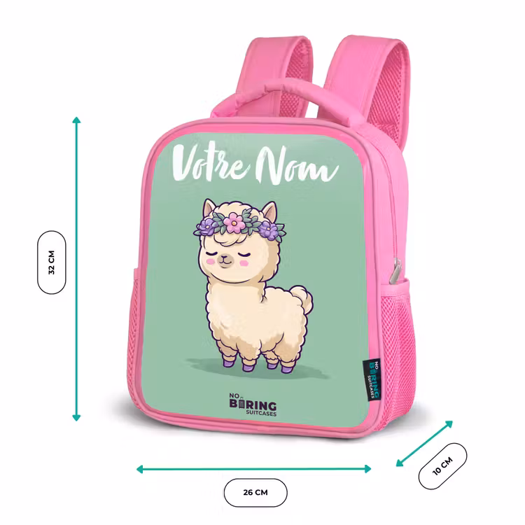 Sac à dos enfant avec votre nom - Rose - Kawai - Alpaga - Vert — 3