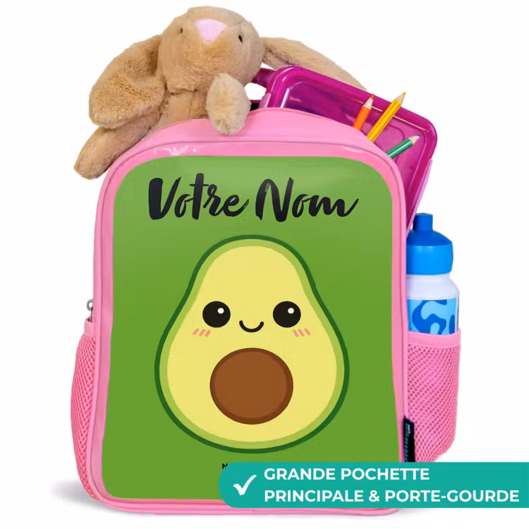 Sac à dos enfant avec votre nom - Rose - Kawai - Avocado - Vert — 2