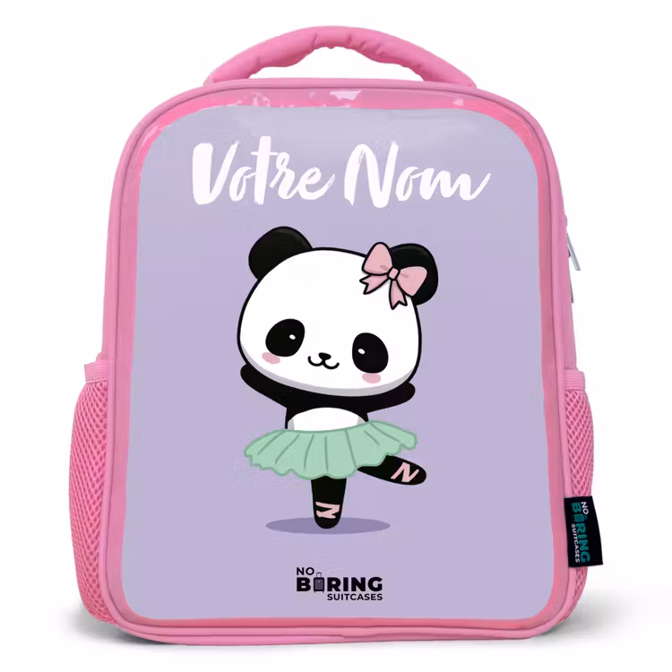 Sac à dos enfant avec votre nom - Rose - Kawai - Ballet - Panda — 1