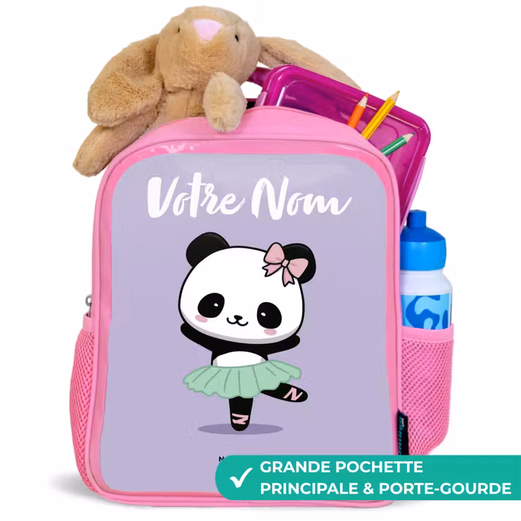 Sac à dos enfant avec votre nom - Rose - Kawai - Ballet - Panda — 2