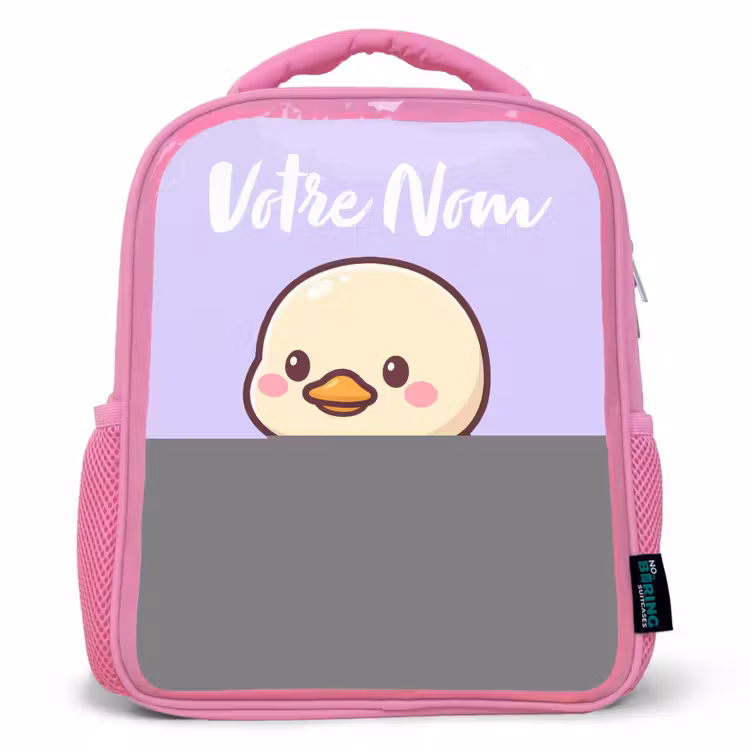 Sac à dos enfant avec votre nom - Rose - Kawai - Canard - Echarpe — 1