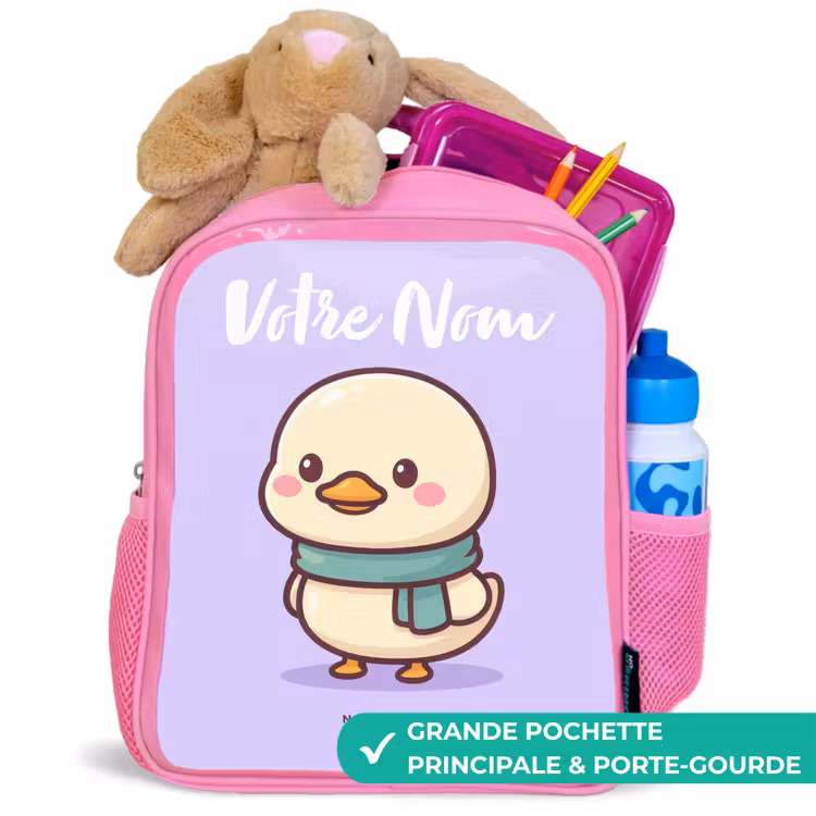 Sac à dos enfant avec votre nom - Rose - Kawai - Canard - Echarpe — 2