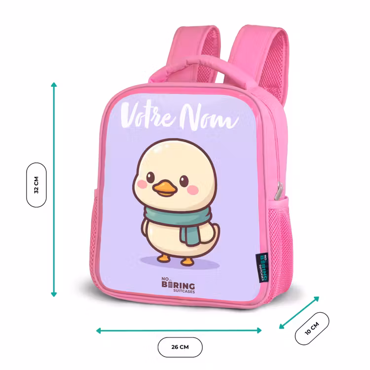Sac à dos enfant avec votre nom - Rose - Kawai - Canard - Echarpe — 3