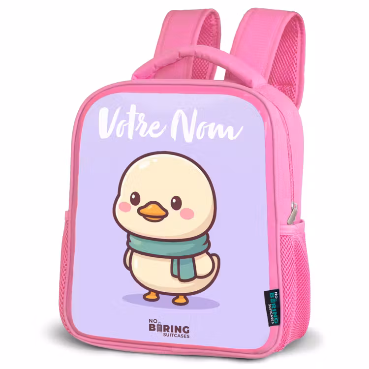 Sac à dos enfant avec votre nom - Rose - Kawai - Canard - Echarpe — 4