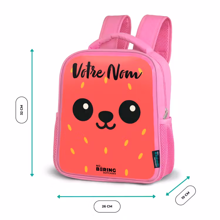 Sac à dos enfant avec nom - Rose - Kawai - Fraise - Rouge — 3