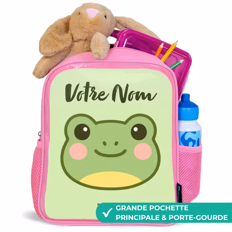 Sac à dos enfant avec votre nom - Rose - Kawai - Grenouille - Vert — 2