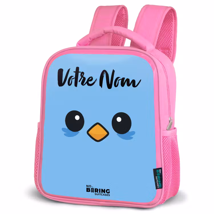 Sac à dos enfant avec votre nom - Rose - Kawai - Oiseau - Bleu — 4