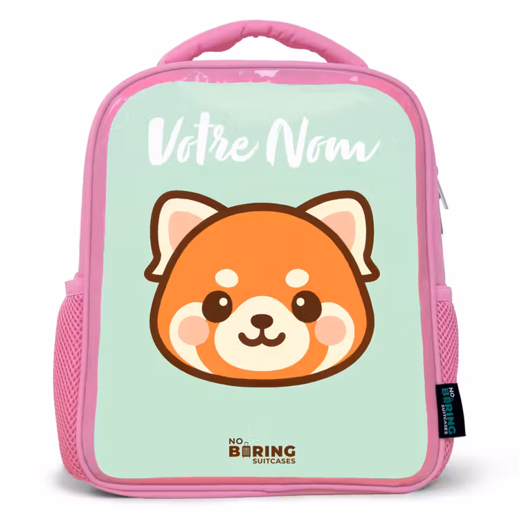 Sac à dos enfant avec votre nom - Rose - Kawai - Panda rouge - Vert — 1