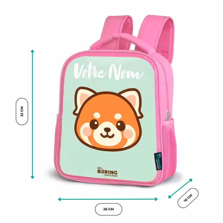 Sac à dos enfant avec votre nom - Rose - Kawai - Panda rouge - Vert — 3