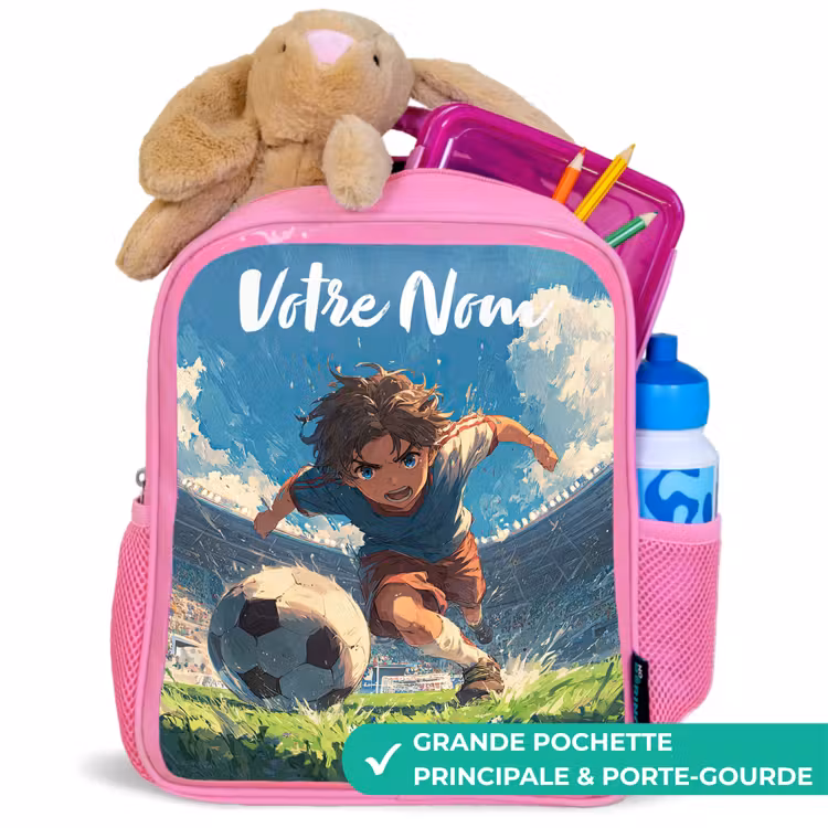 Sac à dos enfant avec votre nom - Rose - Stade - Football - Garçon — 2