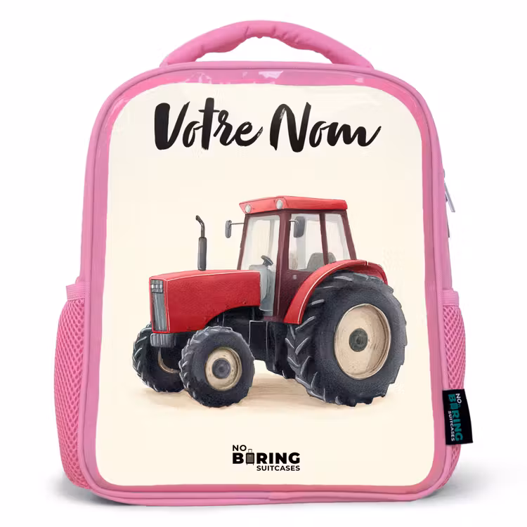 Sac à dos enfant avec votre nom - Rose - Tracteur - Signé - Rouge — 1
