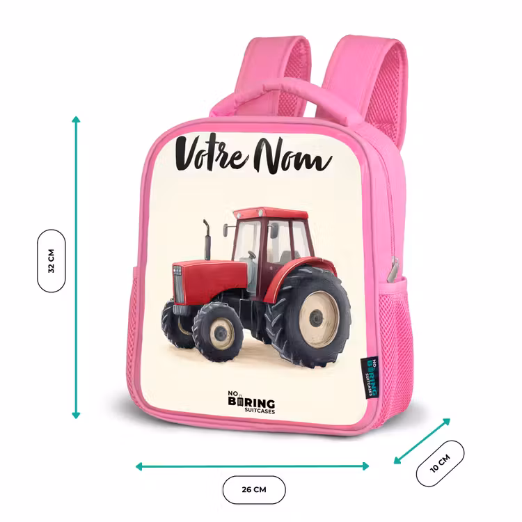 Sac à dos enfant avec votre nom - Rose - Tracteur - Signé - Rouge — 3