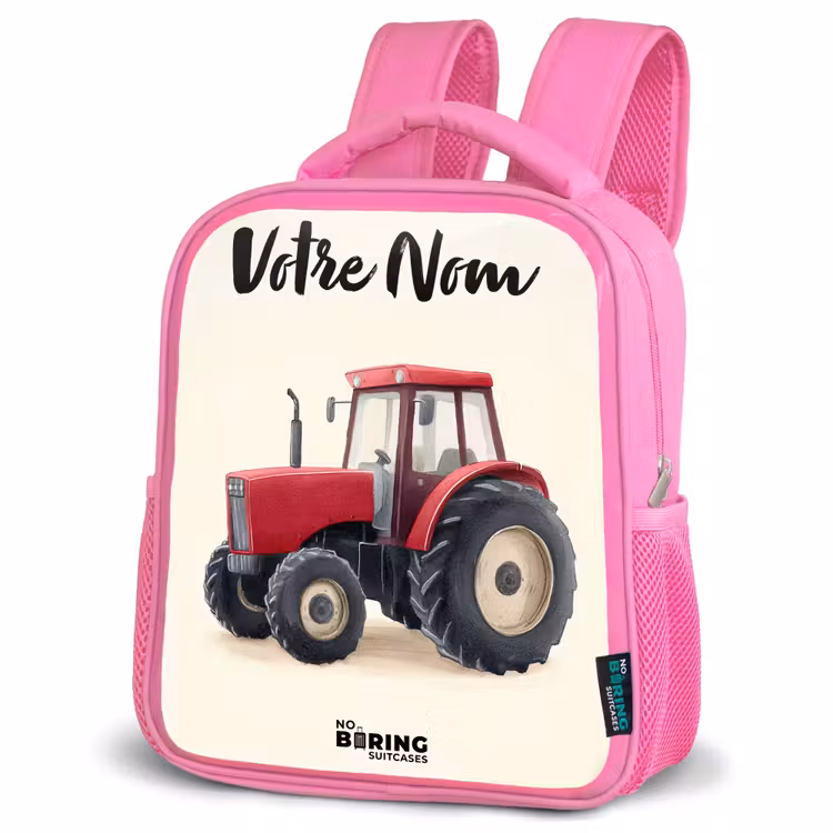 Sac à dos enfant avec votre nom - Rose - Tracteur - Signé - Rouge — 4