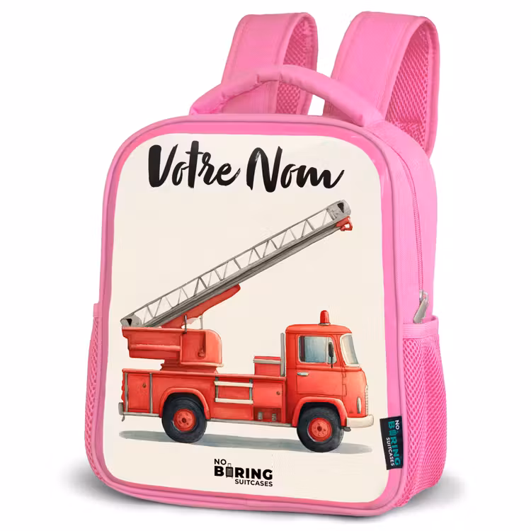 Sac à dos enfant avec votre nom - Rose - Véhicule de pompiers - Signé - Rouge — 4