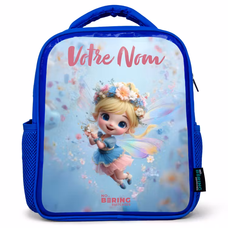 Sac à dos enfant - Bleu - Fée papillon dans l'air des fleurs — 1