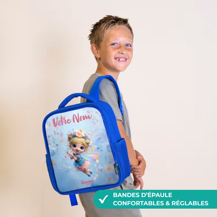 Sac à dos enfant - Bleu - Fée papillon dans l'air des fleurs — 4