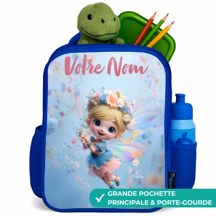 Sac à dos enfant - Bleu - Fée papillon dans l'air des fleurs — 5