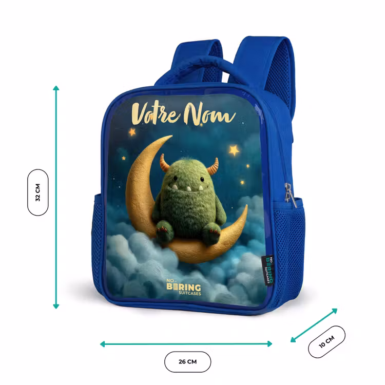 Sac à dos enfant - Bleu - Monstre vert sur croissant de lune — 6