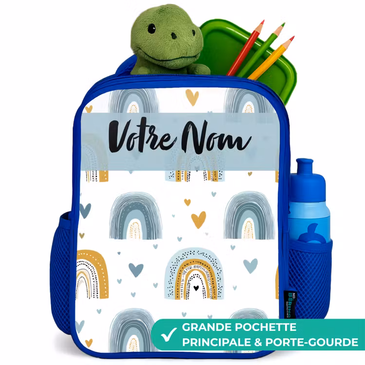 Sac à dos enfant - Bleu - Motif - Arc-en-ciel - Coeurs — 5
