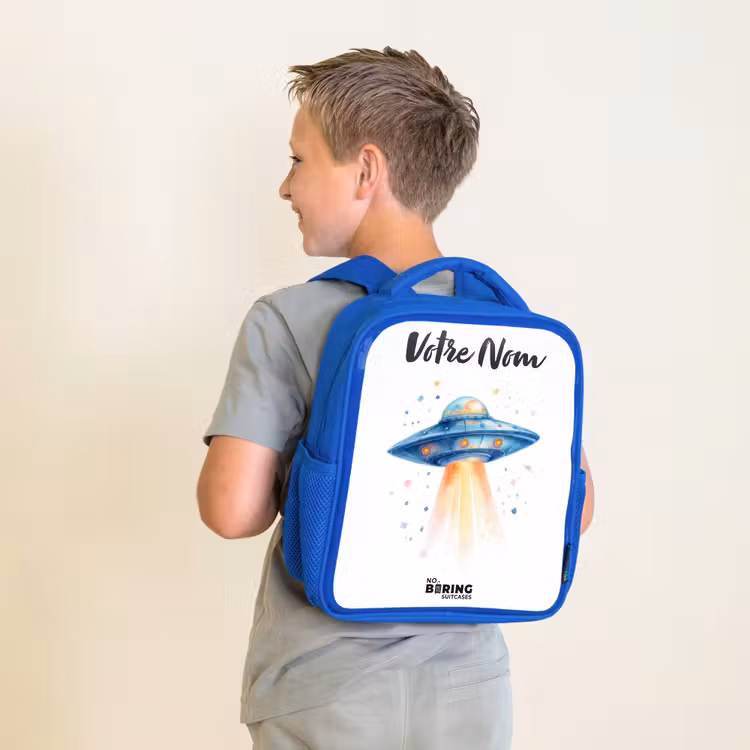 Sac à dos enfant - Bleu - Vaisseau spatial bleu avec faisceau lumineux — 2