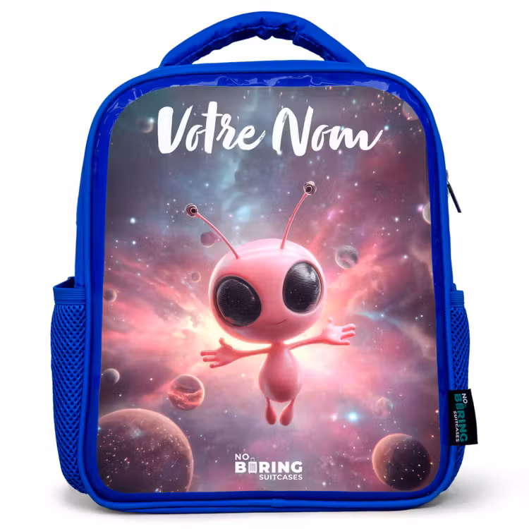 Sac à dos enfant - Bleu - Alien rose dans une nébuleuse d'étoiles — 1