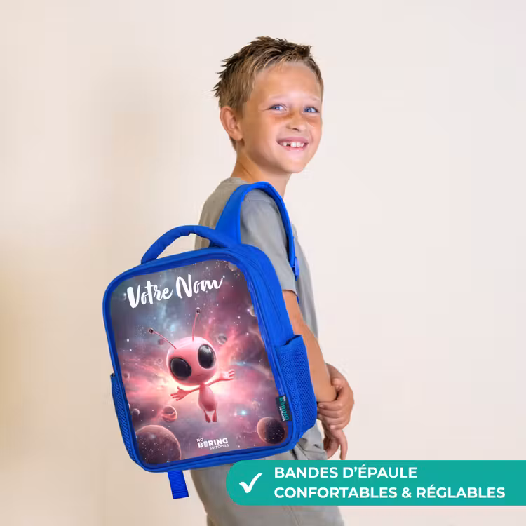 Sac à dos enfant - Bleu - Alien rose dans une nébuleuse d'étoiles — 4