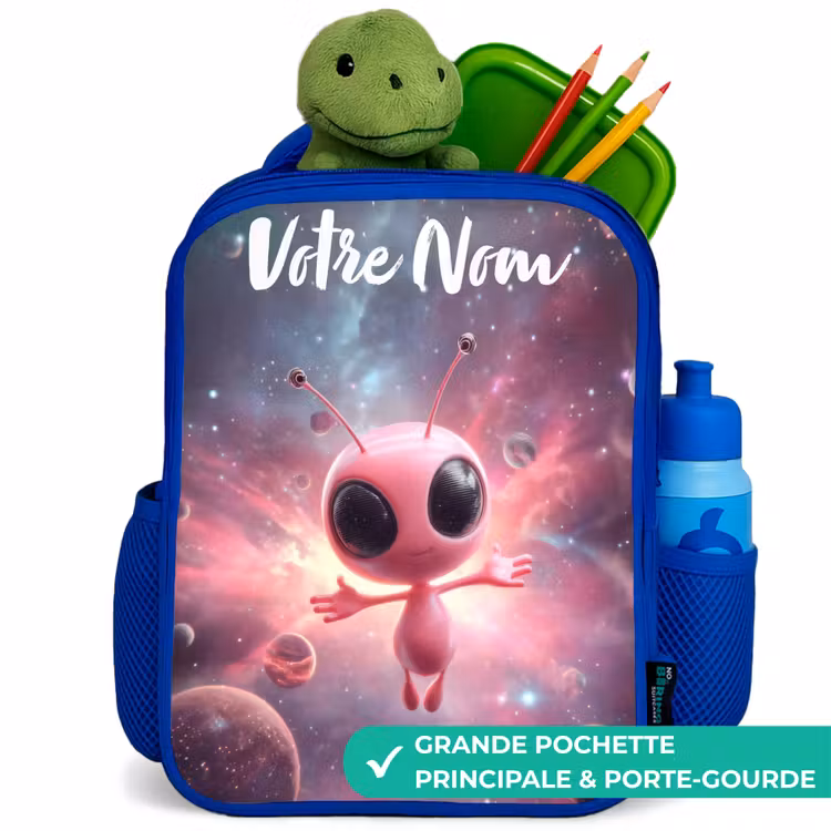 Sac à dos enfant - Bleu - Alien rose dans une nébuleuse d'étoiles — 5