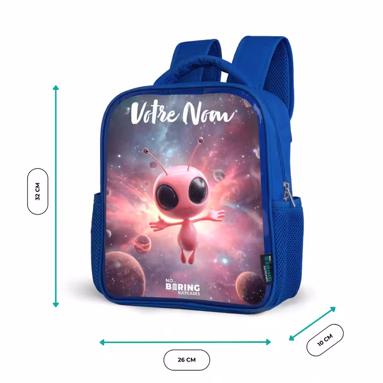Sac à dos enfant - Bleu - Alien rose dans une nébuleuse d'étoiles — 6